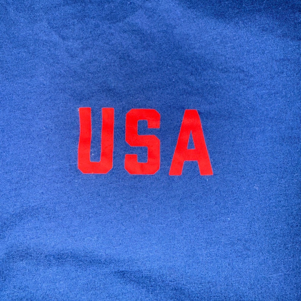 Crane‎ USA Crop Top XXL Blue mock neck American Flag Graphic Tee olympics team - Picture 3 of 6